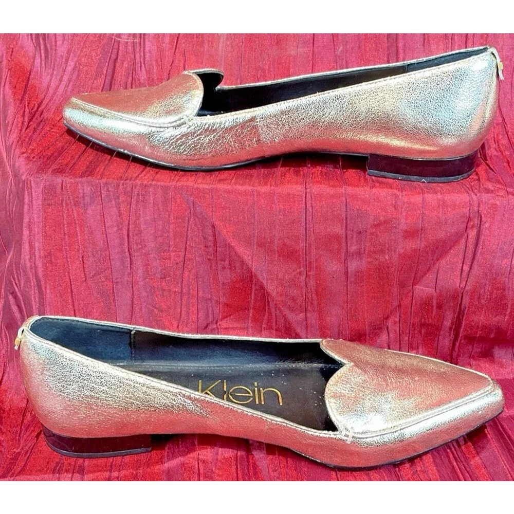 Womens Calvin Klein Gold Flat Ballerina Style Espadrille Shoes sz 8